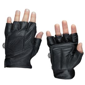 Adult Fingerless Motorcycle Riding Gloves w/ Padded Palm - Black